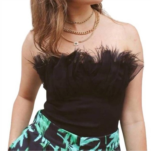 Eva Franco Strapless Tulle Corset Top Feathers Black NWT - Picture 15 of 16